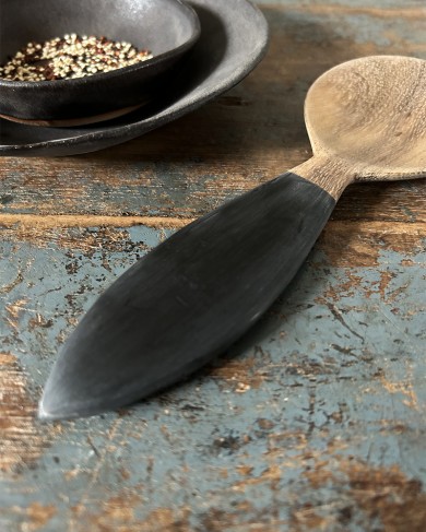Black wood & horn serving little spoon