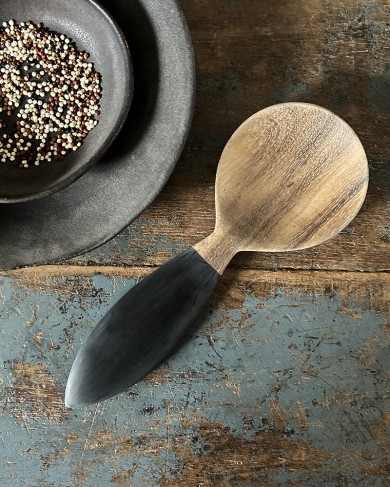 Black wood & horn serving little spoon