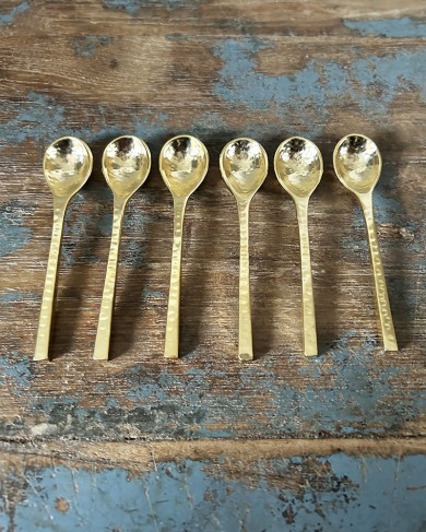 Gold hammered metal set of 6 espresso spoon