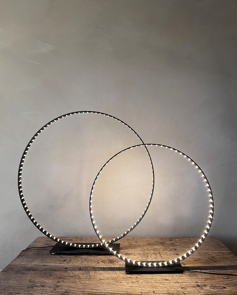 Oxidised steel Circle Wabi Sabi lamp by Maison de Vacances