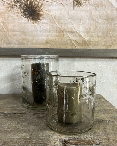 Aged look bubble glass candle holder