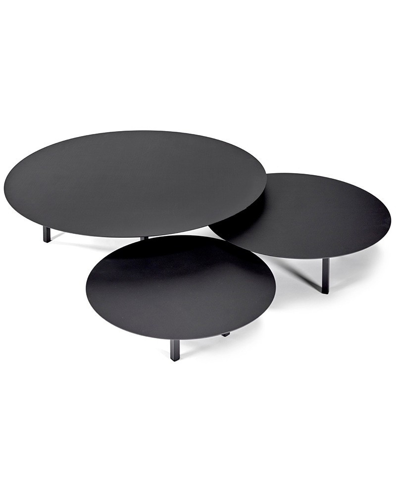 Lot de 3 tables basses rondes en métal noir
