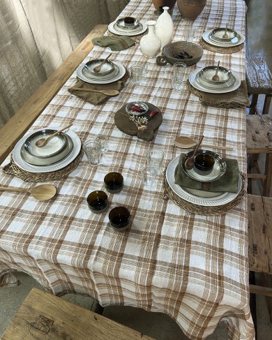 Linen Toffee Checks tablecloth