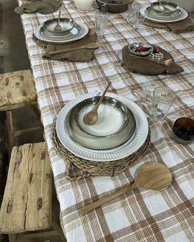 Linen Toffee Checks tablecloth