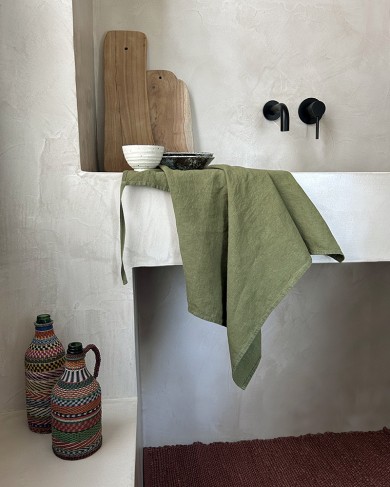 Linen Moss Green kitchen towel/apron