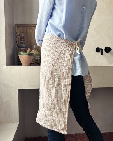 Linen Pumpkin Stripes kitchen towel/apron