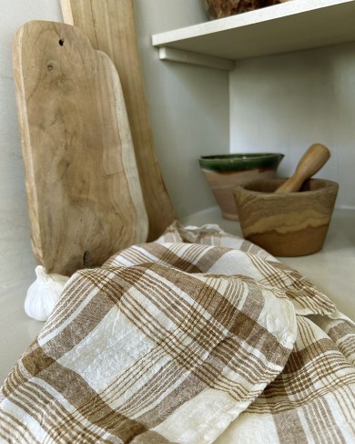 Linen Toffee Checks kitchen towel/apron