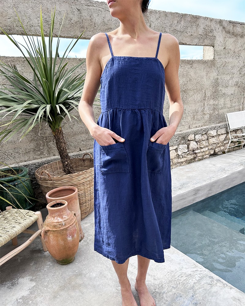 Linen Night Blue Strappy Dress