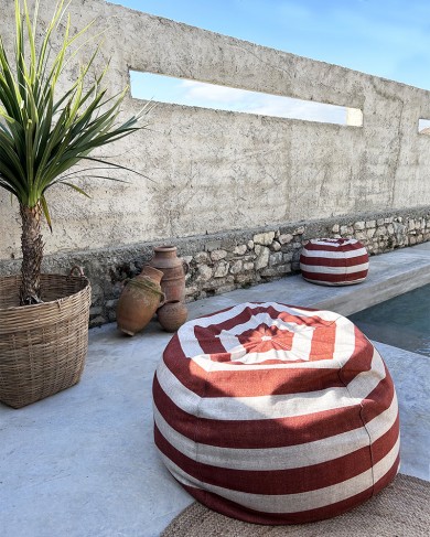 Linen stone washed jacquard Bulle footstool by Maison de Vacances