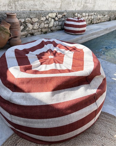 Linen stone washed jacquard Bulle footstool by Maison de Vacances