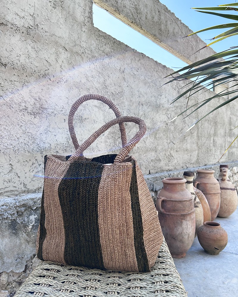 Tea/Khaki raffia Sissi bag - handmade