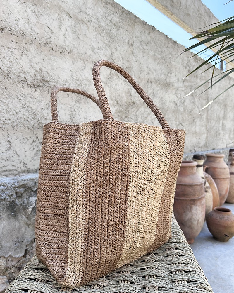 Tea/Natural raffia Sissi bag - handmade - La Maison Pernoise