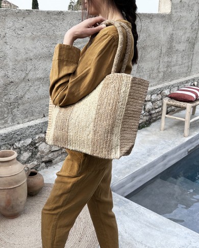 Tea/Natural raffia Sissi bag - handmade