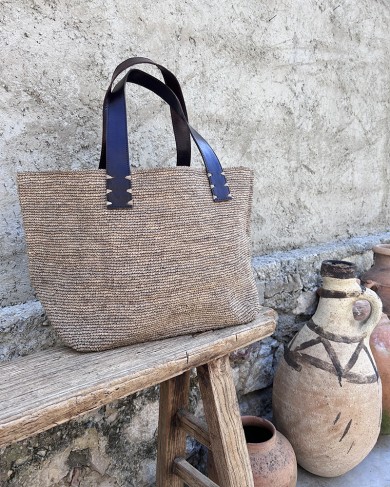 Taupe raffia Assia bag - handmade