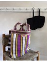 Recycled plastic Pink Stripes shopping bag - handmade