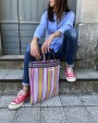 Petit sac shopping Stripes Rose & Bleu en plastique recyclé