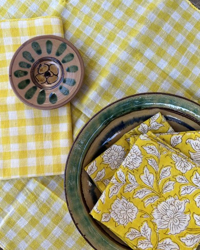 Serviette de table Citrus & Libeccio carreaux jaune en coton par Scarlette