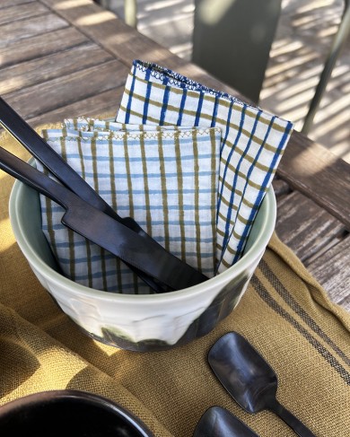 Serviette de table Melody carreaux bleu & kaki