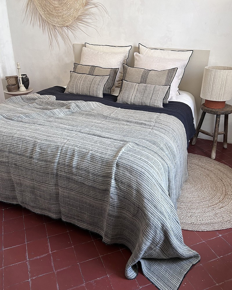 Plaid en toile rustique Byzance rayée Maison de Vacances