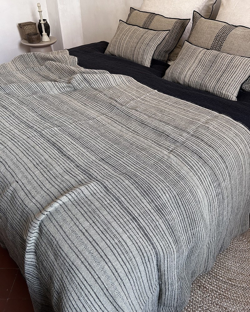 Plaid en toile rustique Byzance rayée Maison de Vacances
