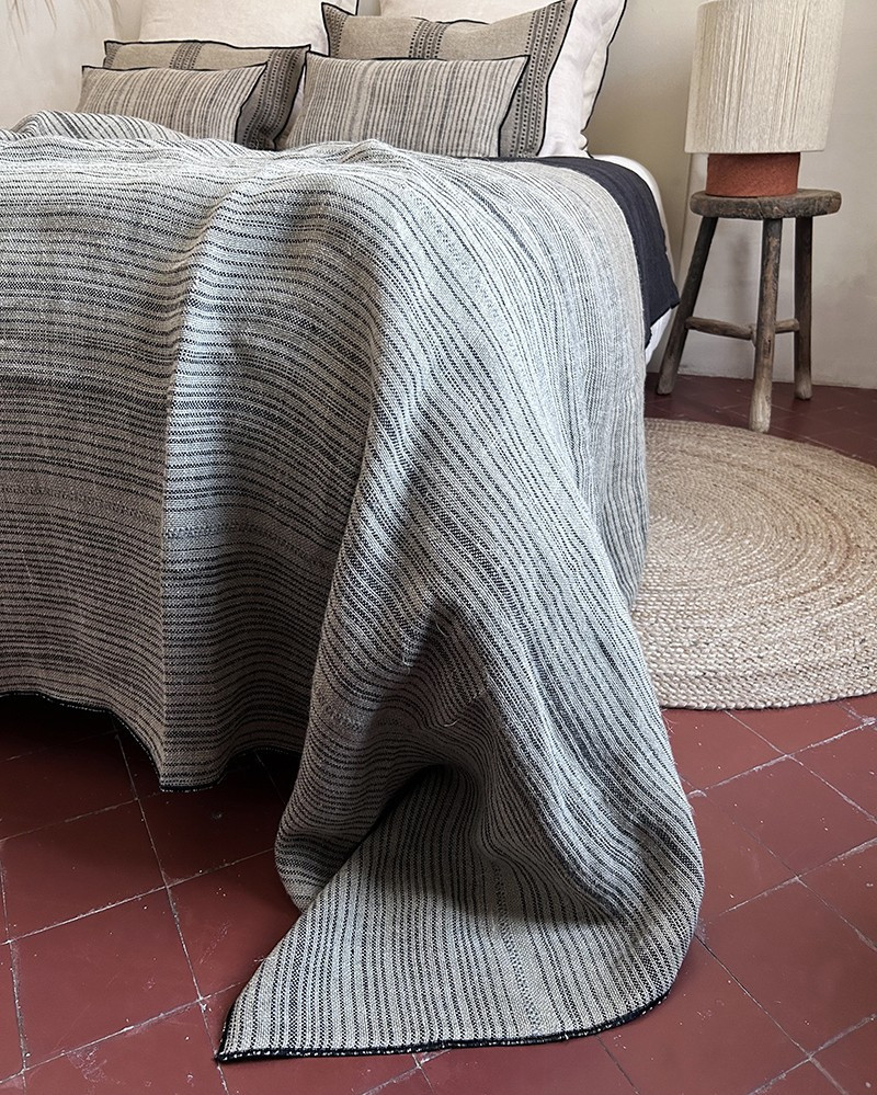 Plaid en toile rustique Byzance rayée Maison de Vacances